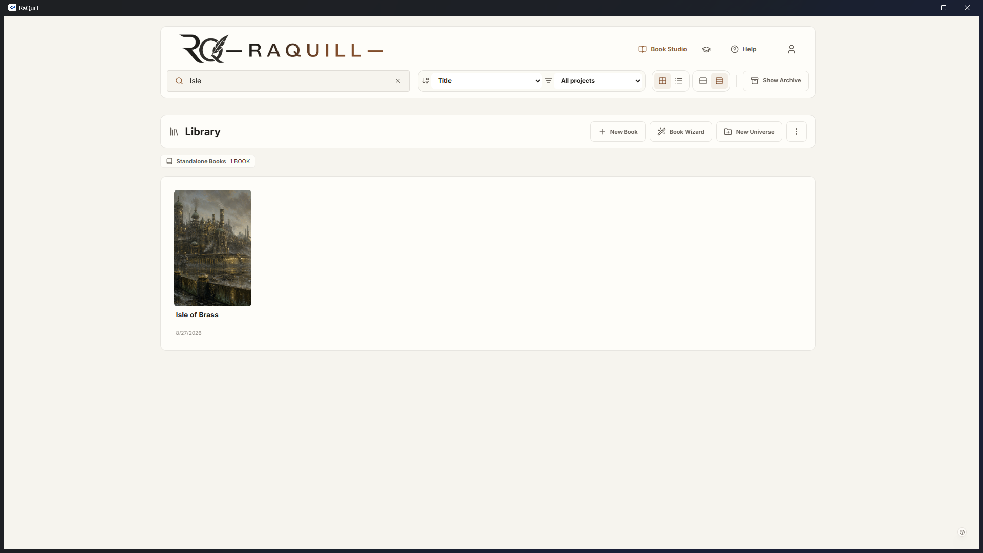 RaQuill Library showing only Isle of Brass.